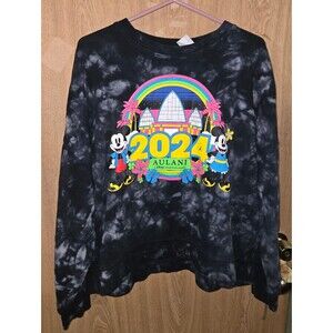 Disney Organic Cotton Aulani Hawaii  2024 Black Tie-Dye Spa Resort Sweatshirt